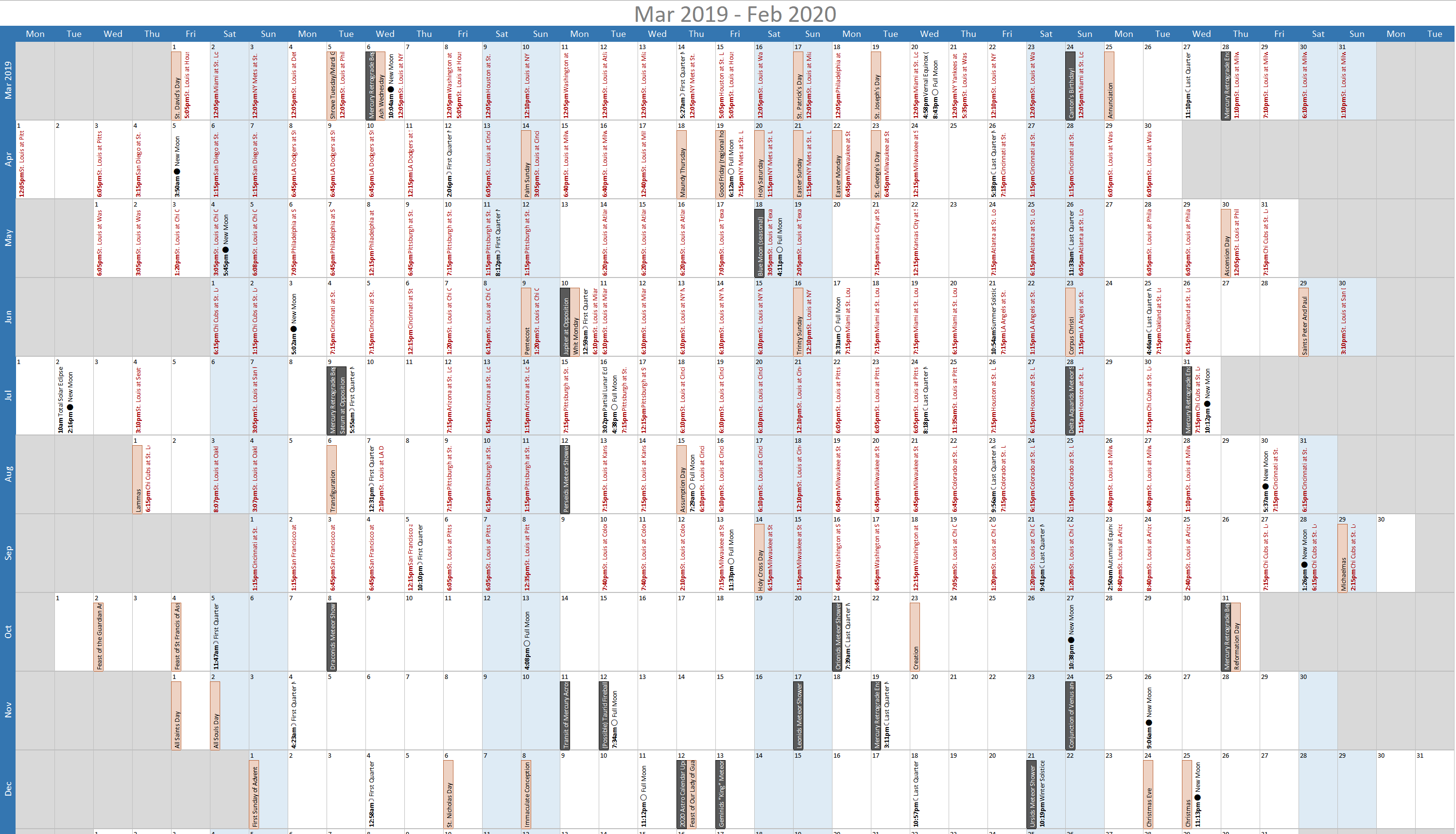 PrintableCal Multiple Months as Rows Template