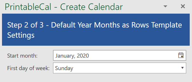 PrintableCal Year Months as Rows Template